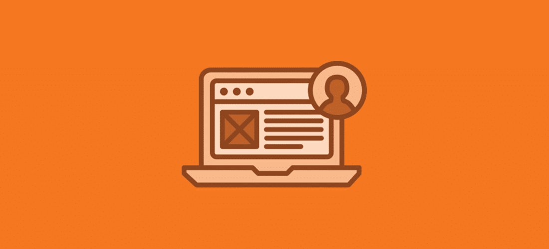 orange image with icon depicting a website and a user avatar