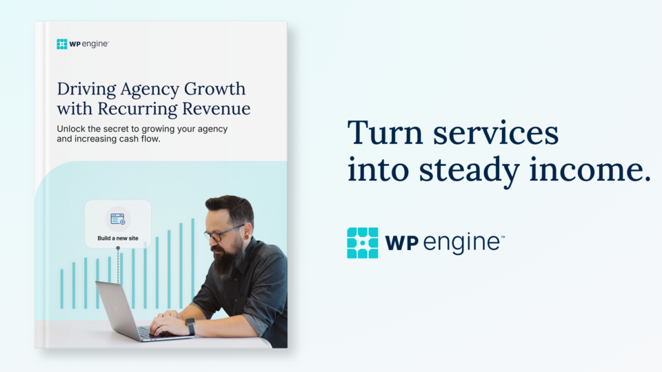 Featured image for the Driving Agency Growth ebook page which reads "Turn services into steady income"