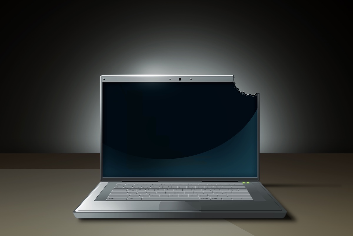 Laptop with bite taken out of it